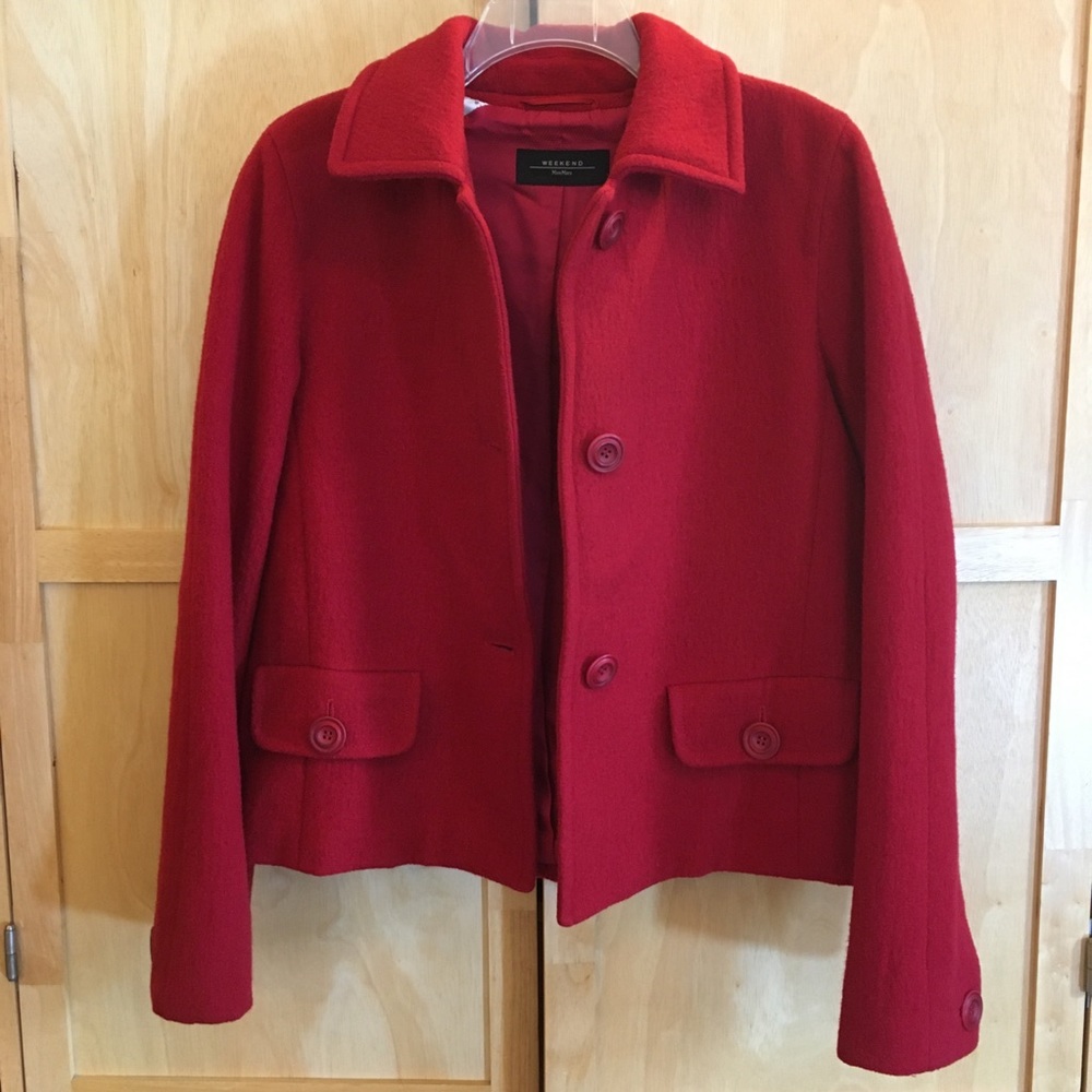 MaxMara Weekend Red Virgin Wool Winter Coat SZ-12